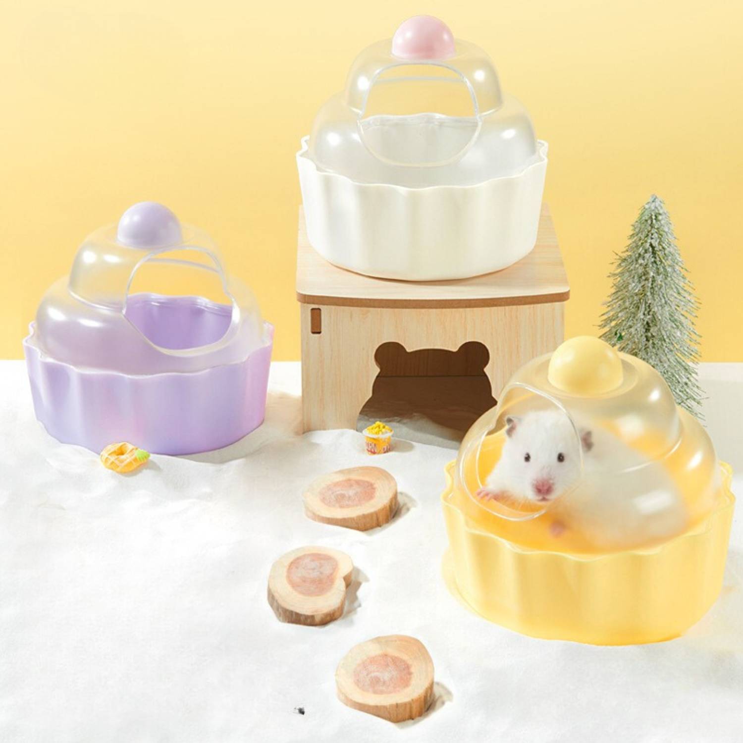 Hamster Badkamer Wastafel driekleuren geel wit paars